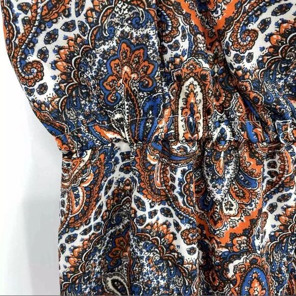 J. Crew Blue and Orange Candace Paisley Print 100% Silk Mini Dress - Picture 8 of 9